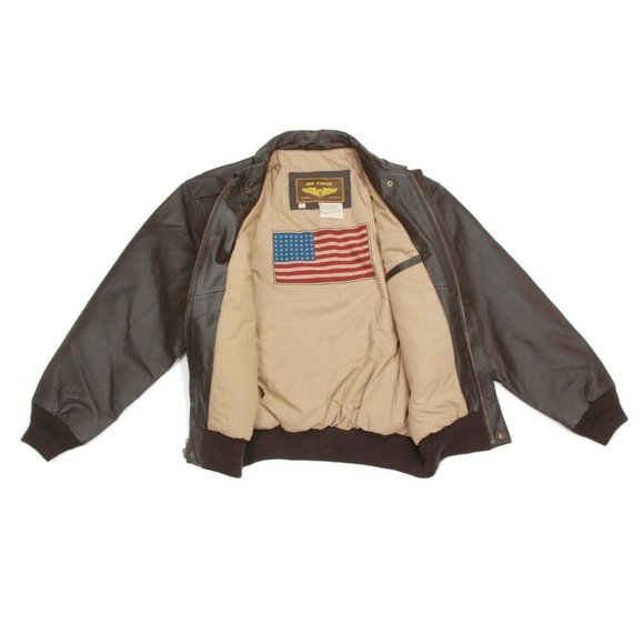 LANDING LEATHERS AIR FORCE Style Mens Brown Bomber Flight Jacket size Medium - Picture 2 of 4